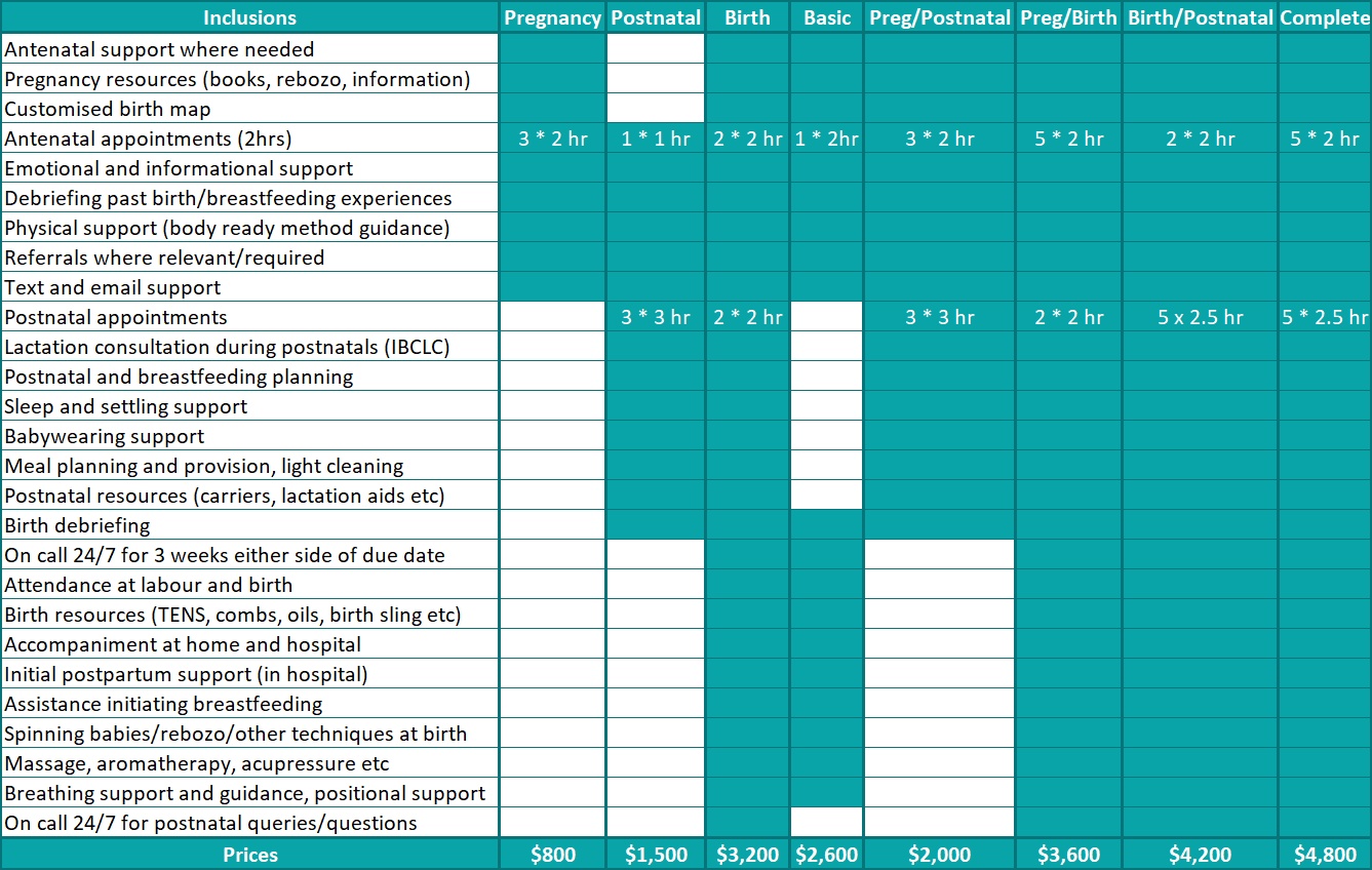 Doula Packages 2026